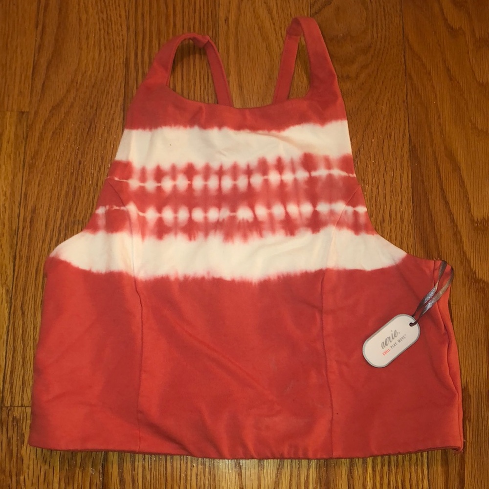 AERIE Pink and White Sports Bra